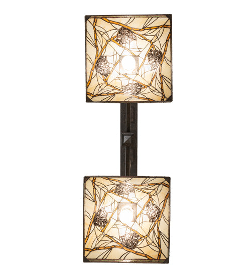 Meyda Lighting Pinecone 40" 2-Light Coffee Bean Island Pendant Light With Multi-Colored Stained Shade Glass