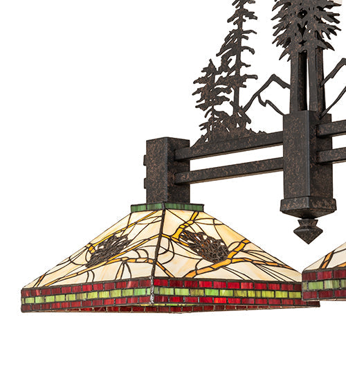 Meyda Lighting Pinecone 40" 2-Light Coffee Bean Island Pendant Light With Multi-Colored Stained Shade Glass