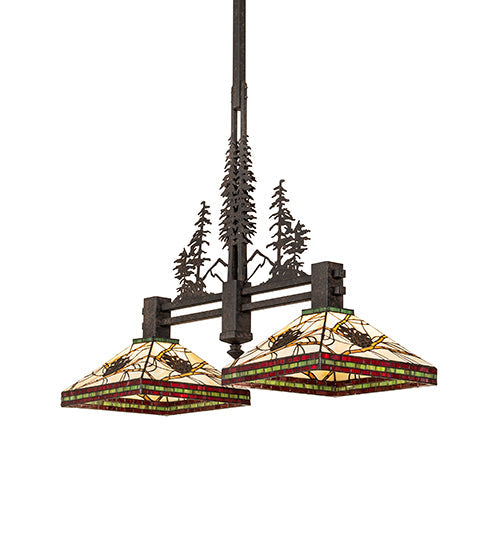 Meyda Lighting Pinecone 40" 2-Light Coffee Bean Island Pendant Light With Multi-Colored Stained Shade Glass