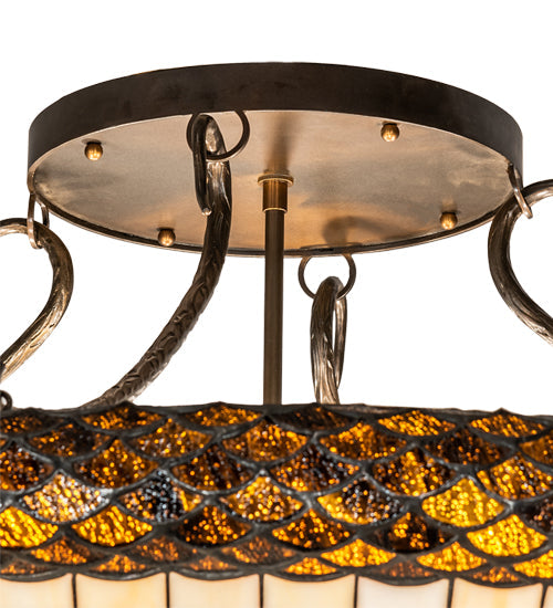 Meyda Lighting Pinecone 42" 6-Light Antique Copper Semi-flush Mount Light With Brown & Beige Shade Glass