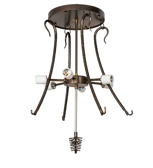 Meyda Lighting Pinecone 42" 6-Light Antique Copper Semi-flush Mount Light With Brown & Beige Shade Glass