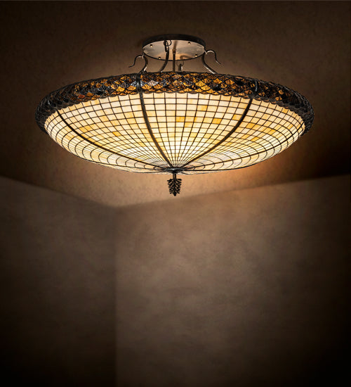 Meyda Lighting Pinecone 42" 6-Light Antique Copper Semi-flush Mount Light With Brown & Beige Shade Glass