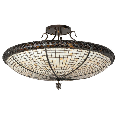 Meyda Lighting Pinecone 42" 6-Light Antique Copper Semi-flush Mount Light With Brown & Beige Shade Glass