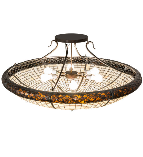 Meyda Lighting Pinecone 42" 6-Light Antique Copper Semi-flush Mount Light With Brown & Beige Shade Glass