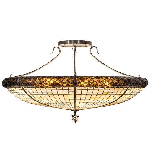 Meyda Lighting Pinecone 42" 6-Light Antique Copper Semi-flush Mount Light With Brown & Beige Shade Glass