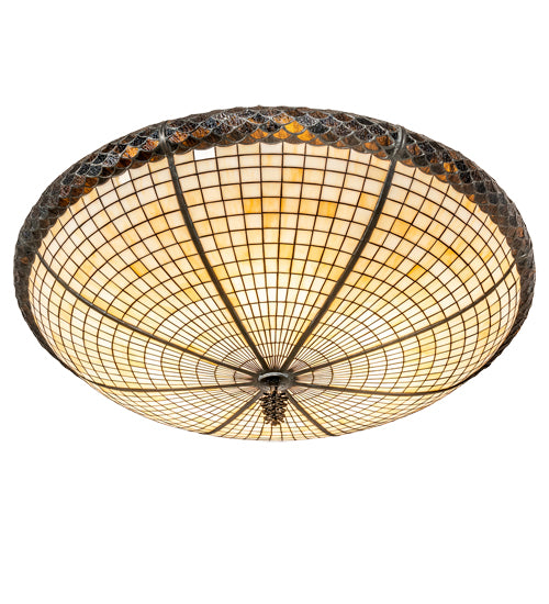 Meyda Lighting Pinecone 42" 6-Light Antique Copper Semi-flush Mount Light With Brown & Beige Shade Glass