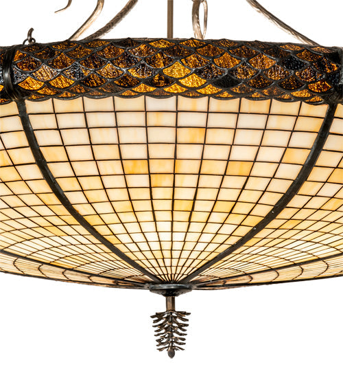 Meyda Lighting Pinecone 42" 6-Light Antique Copper Semi-flush Mount Light With Brown & Beige Shade Glass