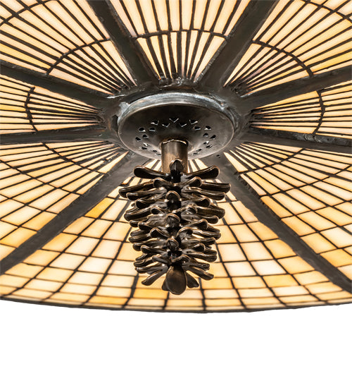 Meyda Lighting Pinecone 42" 6-Light Antique Copper Semi-flush Mount Light With Brown & Beige Shade Glass