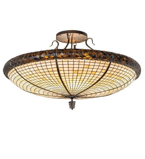 Meyda Lighting Pinecone 42" 6-Light Antique Copper Semi-flush Mount Light With Brown & Beige Shade Glass