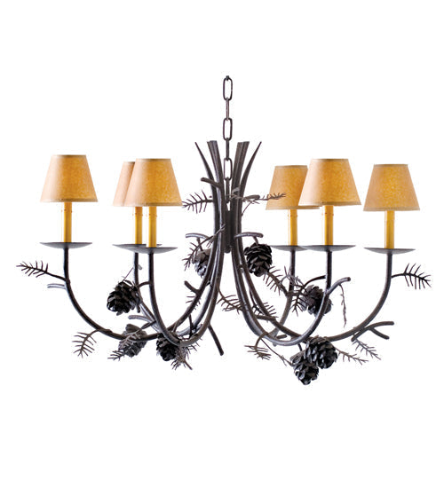Meyda Lighting Pinecone 42" 6-Light Chestnut Chandelier With Natural Parchment Shade