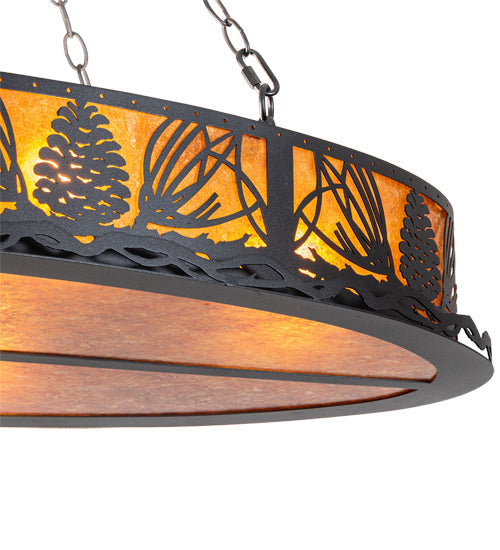 Meyda Lighting Pinecone 48" 8-Light Textured Black Oval Inverted Pendant Light With Amber Mica Shade Glass