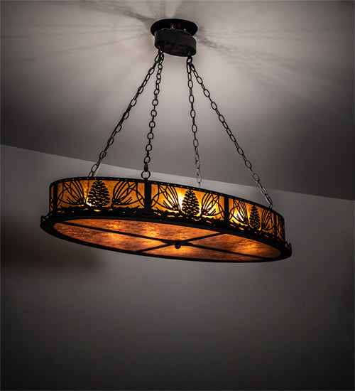Meyda Lighting Pinecone 48" 8-Light Textured Black Oval Inverted Pendant Light With Amber Mica Shade Glass