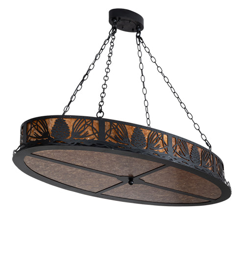 Meyda Lighting Pinecone 48" 8-Light Textured Black Oval Inverted Pendant Light With Amber Mica Shade Glass