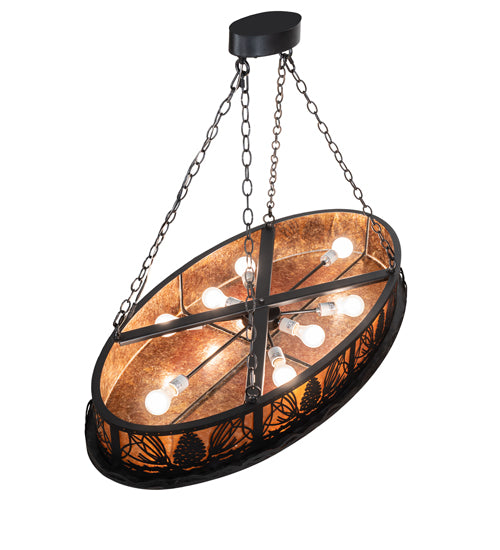 Meyda Lighting Pinecone 48" 8-Light Textured Black Oval Inverted Pendant Light With Amber Mica Shade Glass