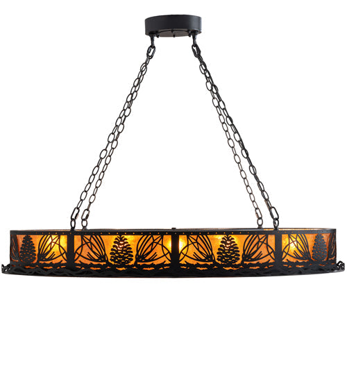 Meyda Lighting Pinecone 48" 8-Light Textured Black Oval Inverted Pendant Light With Amber Mica Shade Glass
