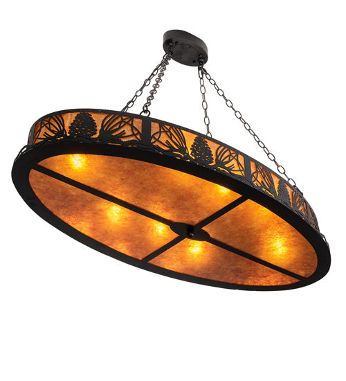 Meyda Lighting Pinecone 48" 8-Light Textured Black Oval Inverted Pendant Light With Amber Mica Shade Glass