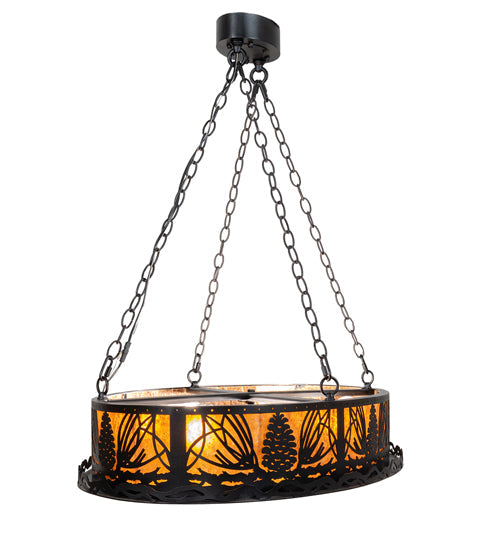 Meyda Lighting Pinecone 48" 8-Light Textured Black Oval Inverted Pendant Light With Amber Mica Shade Glass