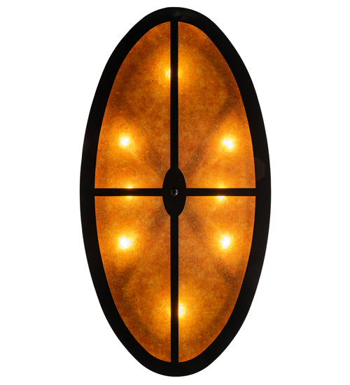 Meyda Lighting Pinecone 48" 8-Light Textured Black Oval Inverted Pendant Light With Amber Mica Shade Glass