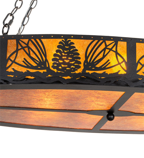 Meyda Lighting Pinecone 48" 8-Light Textured Black Oval Inverted Pendant Light With Amber Mica Shade Glass