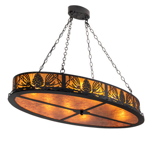 Meyda Lighting Pinecone 48" 8-Light Textured Black Oval Inverted Pendant Light With Amber Mica Shade Glass