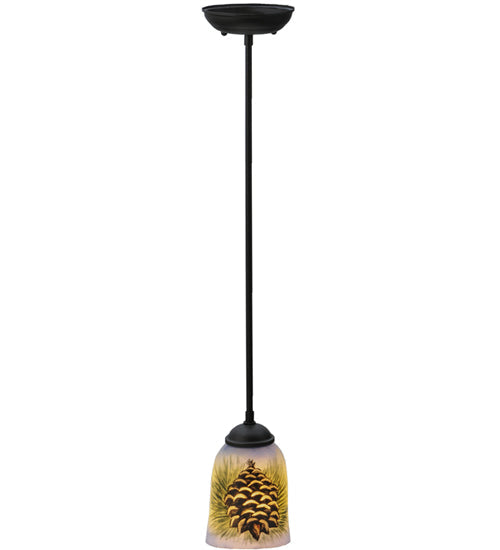 Meyda Lighting Pinecone 5" Wrought Iron Hand Painted Mini Pendant Light With Multi-Colored Shade Glass