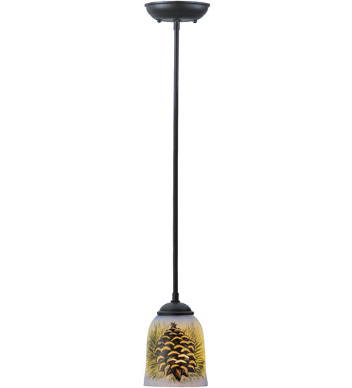 Meyda Lighting Pinecone 5" Wrought Iron Hand Painted Mini Pendant Light With Multi-Colored Shade Glass