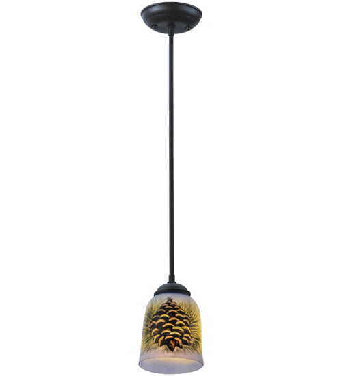 Meyda Lighting Pinecone 5" Wrought Iron Hand Painted Mini Pendant Light With Multi-Colored Shade Glass