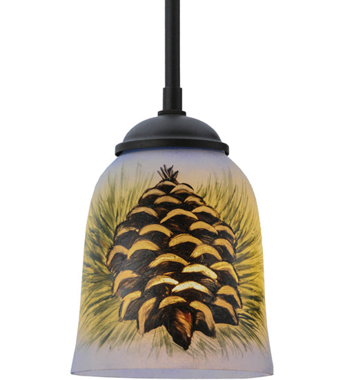 Meyda Lighting Pinecone 5" Wrought Iron Hand Painted Mini Pendant Light With Multi-Colored Shade Glass