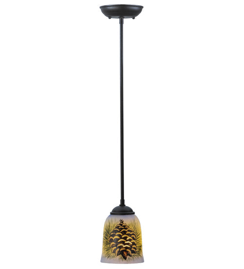 Meyda Lighting Pinecone 5" Wrought Iron Hand Painted Mini Pendant Light With Multi-Colored Shade Glass