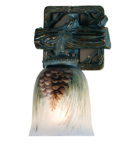 Meyda Lighting Pinecone 6" Golden Pine Hand Painted Wall Sconce With Multi-Colored Hand Painted Shade Glass