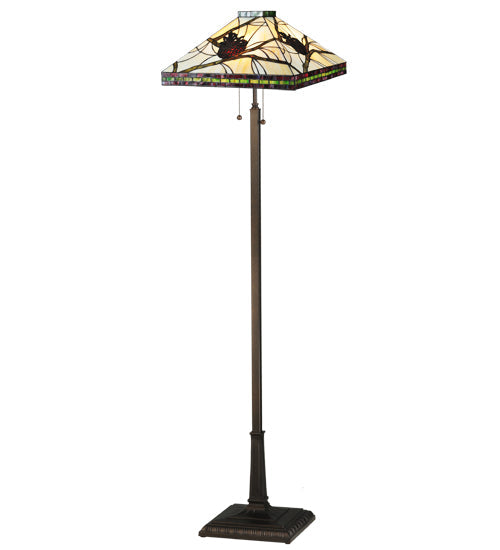 Meyda Lighting Pinecone 60" 2-Light Mahogany Bronze Mission Floor Lamp With Multi-Colored Shade Glass