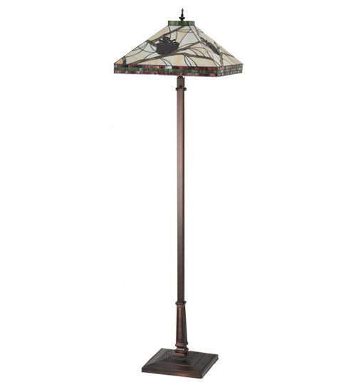 Meyda Lighting Pinecone 60" 2-Light Mahogany Bronze Mission Floor Lamp With Multi-Colored Shade Glass