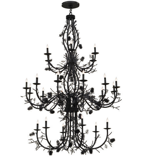 Meyda Lighting Pinecone 60" 24-Light 3-Tier Chestnut Chandelier With Faux Candlelight