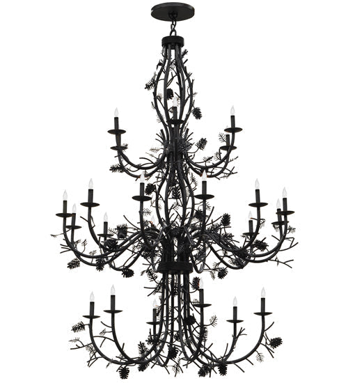 Meyda Lighting Pinecone 60" 24-Light 3-Tier Chestnut Chandelier With Faux Candlelight