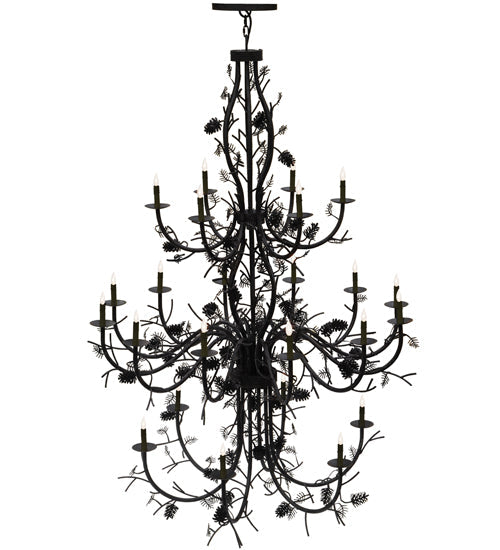 Meyda Lighting Pinecone 60" 24-Light 3-Tier Chestnut Chandelier With Faux Candlelight