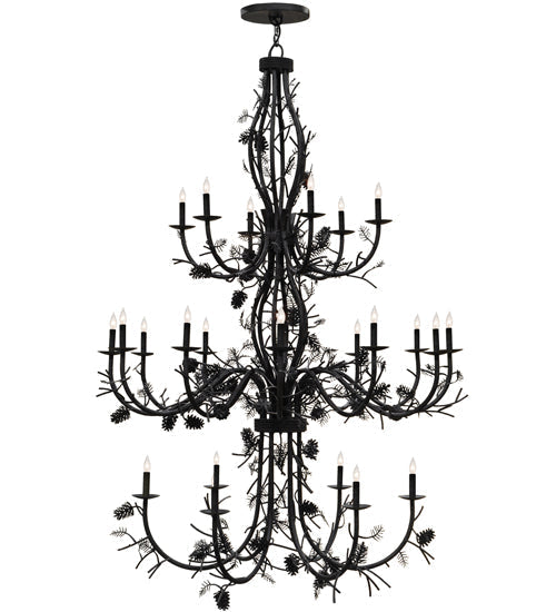 Meyda Lighting Pinecone 60" 24-Light 3-Tier Chestnut Chandelier With Faux Candlelight