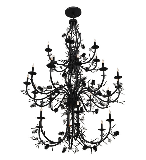 Meyda Lighting Pinecone 60" 24-Light 3-Tier Chestnut Chandelier With Faux Candlelight