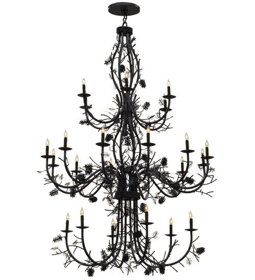 Meyda Lighting Pinecone 60" 24-Light 3-Tier Chestnut Chandelier With Faux Candlelight