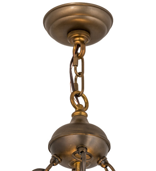 Meyda Lighting Pinecone 68068 24" 4-Light Antique Copper Inverted Pendant Light With Multi-Colored Shade Glass