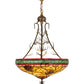 Meyda Lighting Pinecone 68068 24" 4-Light Antique Copper Inverted Pendant Light With Multi-Colored Shade Glass