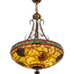 Meyda Lighting Pinecone 68068 24" 4-Light Antique Copper Inverted Pendant Light With Multi-Colored Shade Glass