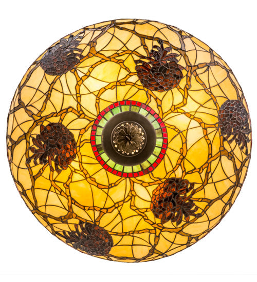 Meyda Lighting Pinecone 68068 24" 4-Light Antique Copper Inverted Pendant Light With Multi-Colored Shade Glass