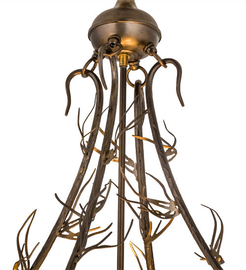 Meyda Lighting Pinecone 68068 24" 4-Light Antique Copper Inverted Pendant Light With Multi-Colored Shade Glass