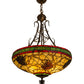 Meyda Lighting Pinecone 68068 24" 4-Light Antique Copper Inverted Pendant Light With Multi-Colored Shade Glass