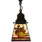 Meyda Lighting Pinecone 7" Mahogany Bronze Mission Mini Pendant Light With Multi-Colored Shade Glass