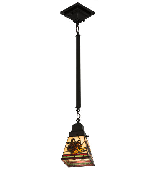 Meyda Lighting Pinecone 7" Mahogany Bronze Mission Mini Pendant Light With Multi-Colored Shade Glass