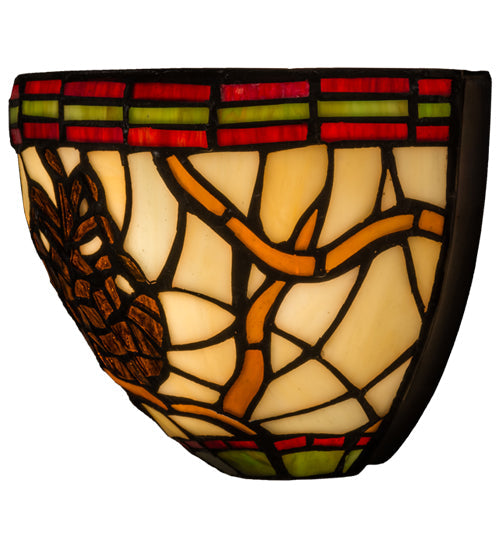 Meyda Lighting Pinecone 8" Bronze Wall Sconce With Multi-Colored Shade Glass