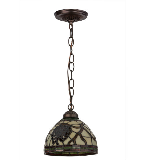 Meyda Lighting Pinecone 8" Mahogany Bronze Mini Pendant Light With Multi-Colored Idalight Shade