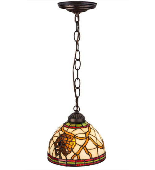 Meyda Lighting Pinecone 8" Mahogany Bronze Mini Pendant Light With Multi-Colored Idalight Shade