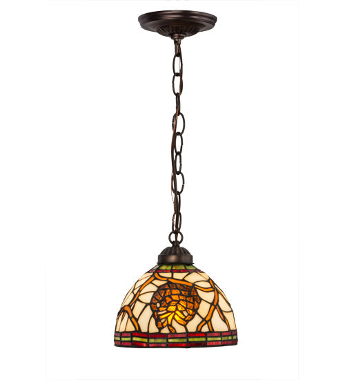 Meyda Lighting Pinecone 8" Mahogany Bronze Mini Pendant Light With Multi-Colored Idalight Shade